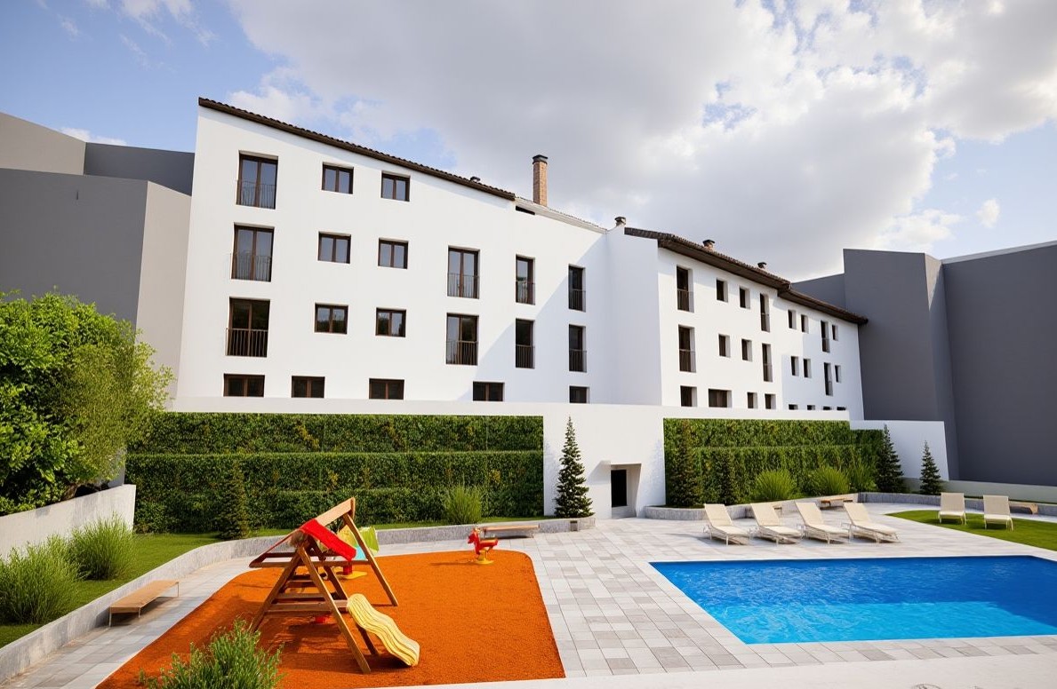 Zona común ajardinada del residencial