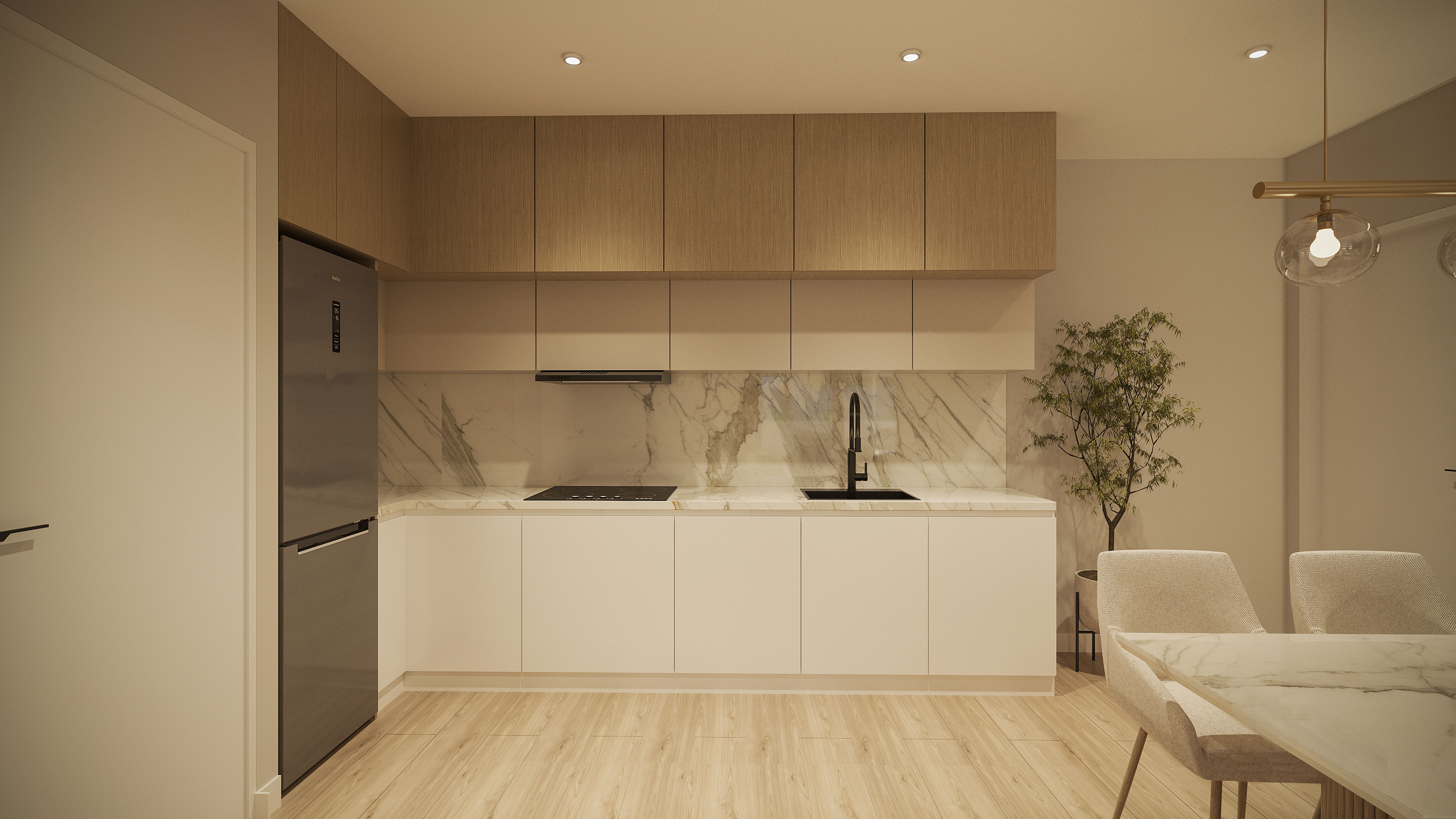 Cocina moderna con isla central y electrodomésticos de alta gama